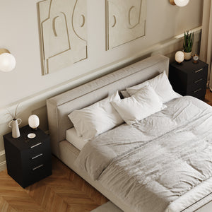 Trega 3 Drawer Bedside Chest, Black - Set of 2