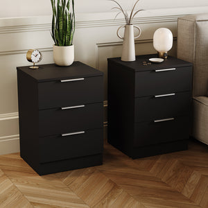 Trega 3 Drawer Bedside Chest, Black - Set of 2