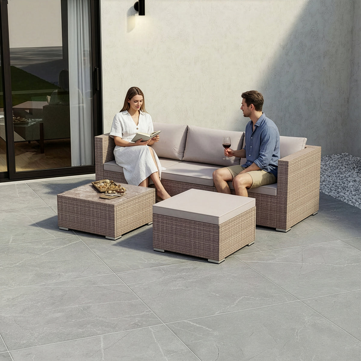 Hampton 4-Seater Corner Rattan Set, Natural UKFR