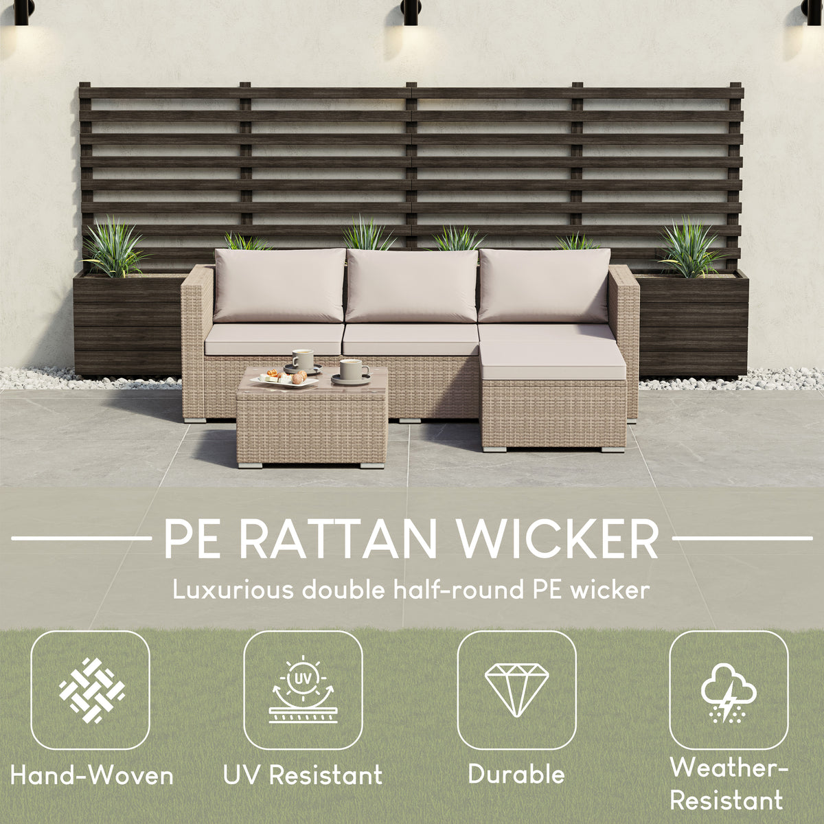 Hampton 4-Seater Corner Rattan Set, Natural UKFR