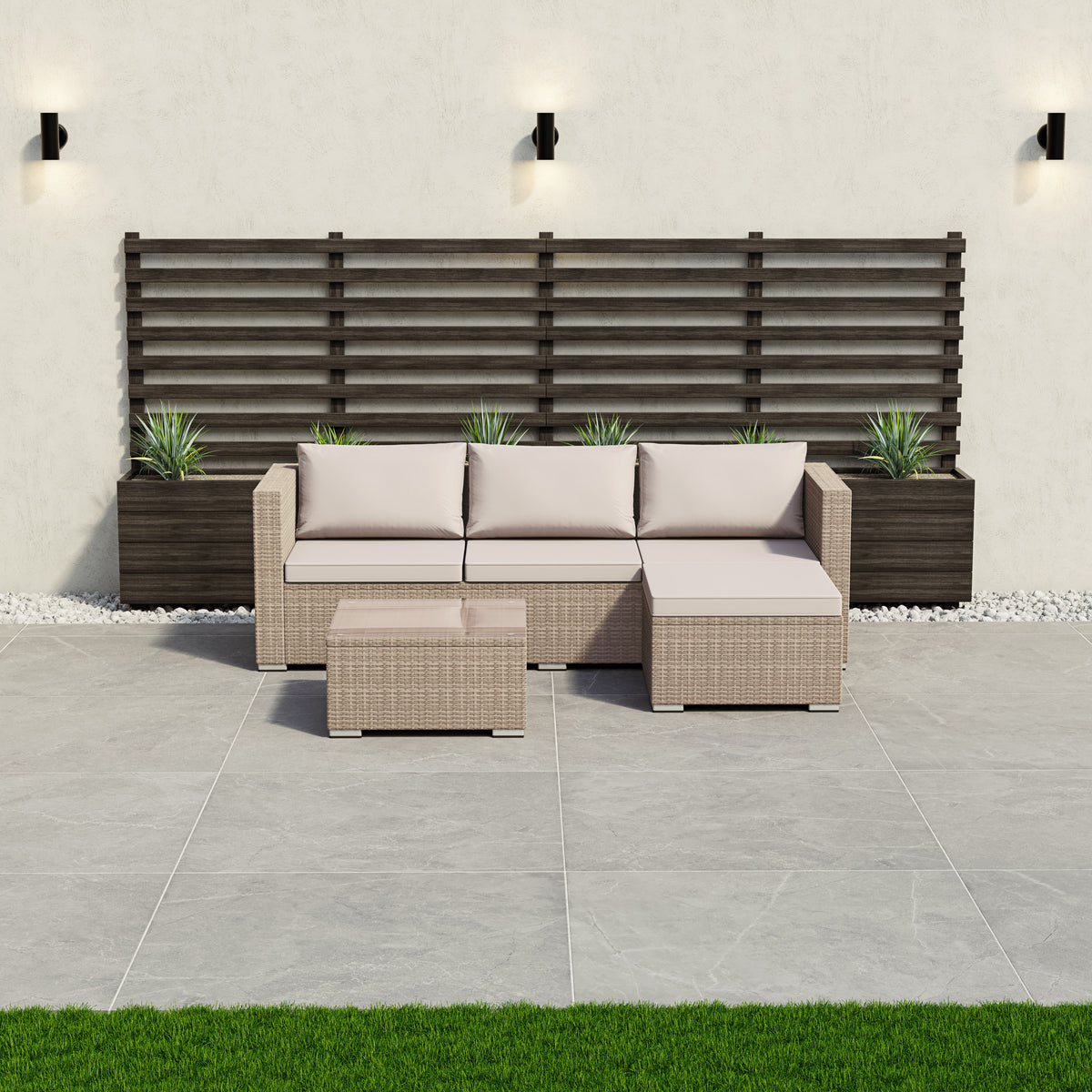Hampton 4-Seater Corner Rattan Set, Natural UKFR