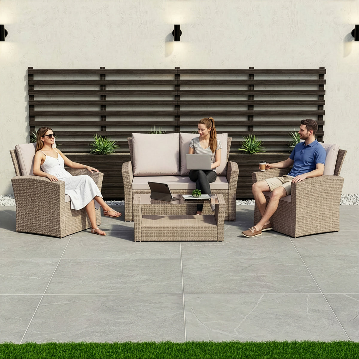 Mylor 4-Seater Rattan Set, Natural UKFR