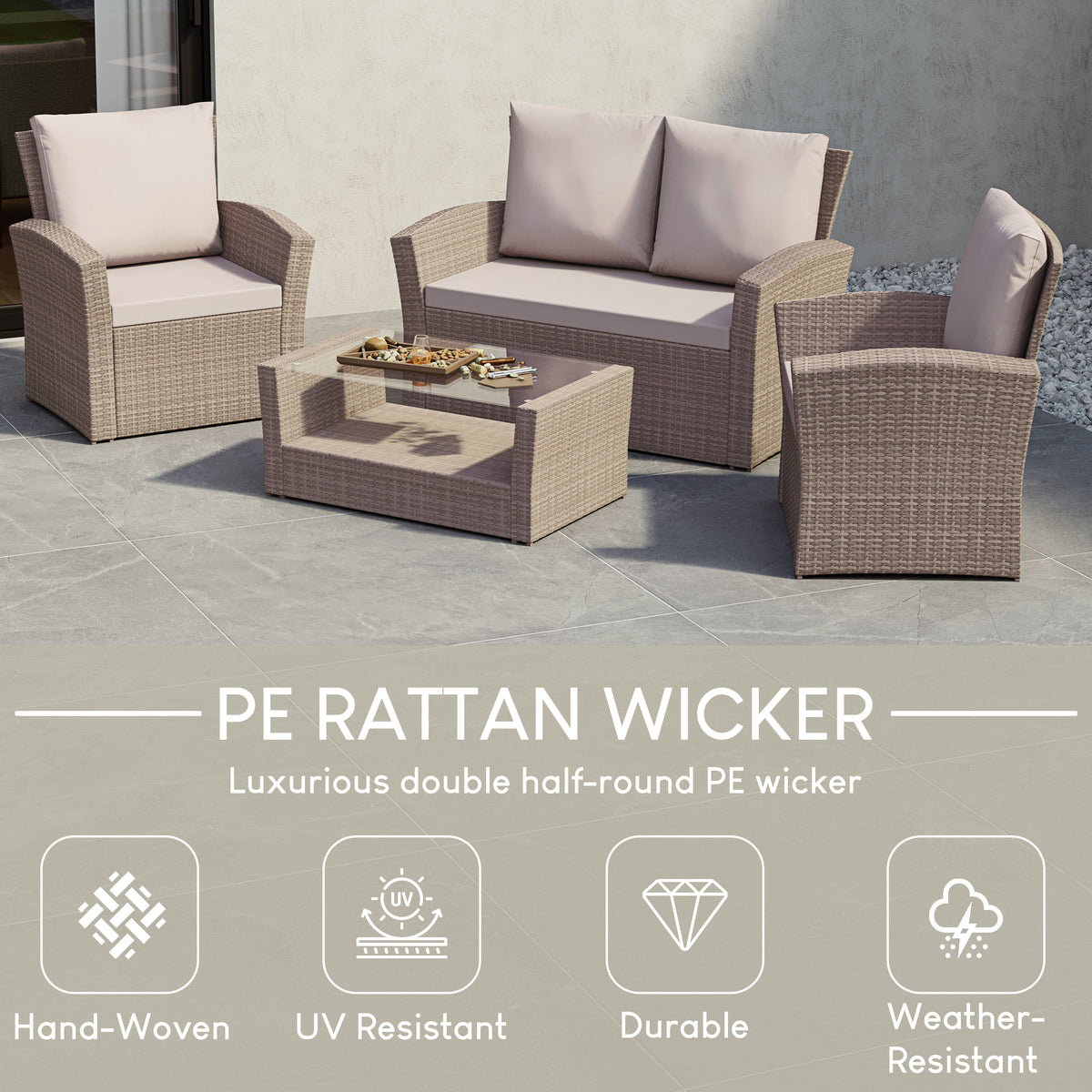 Mylor 4-Seater Rattan Set, Natural UKFR