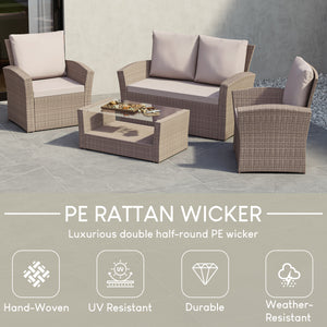 Mylor 4-Seater Rattan Set, Natural UKFR