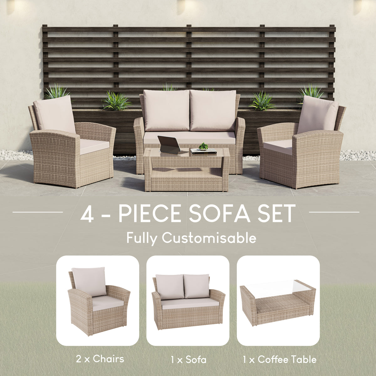 Mylor 4-Seater Rattan Set, Natural UKFR