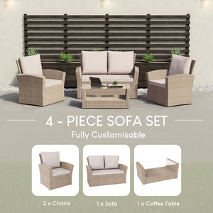 Mylor 4-Seater Rattan Set, Natural UKFR