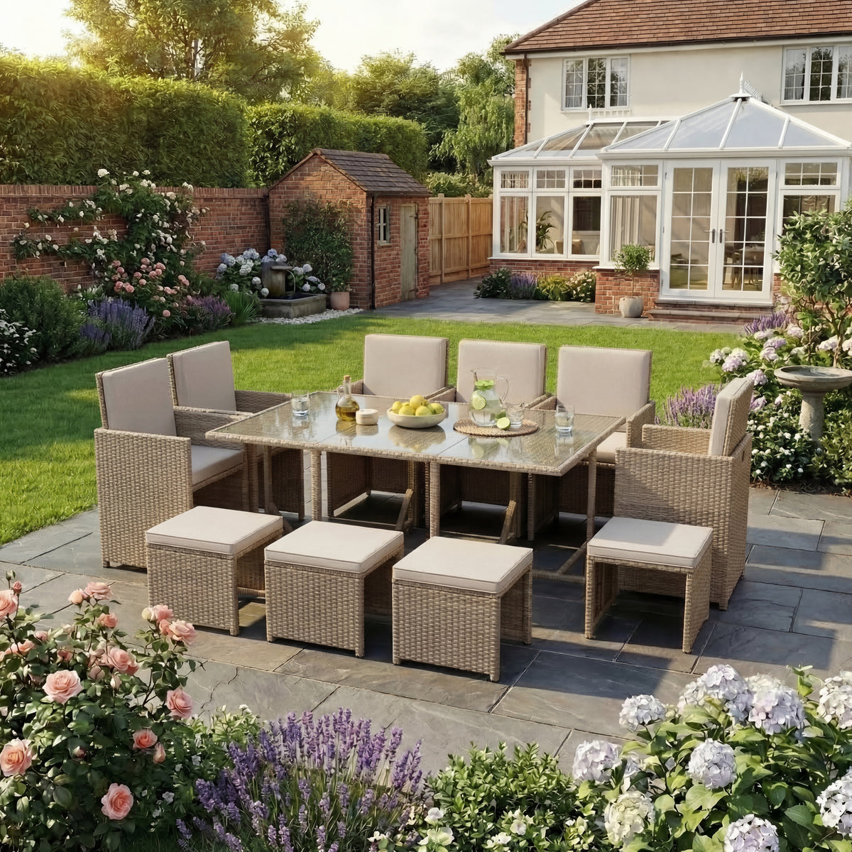 Cuba 10-Seater Rattan Set, Natural UKFR