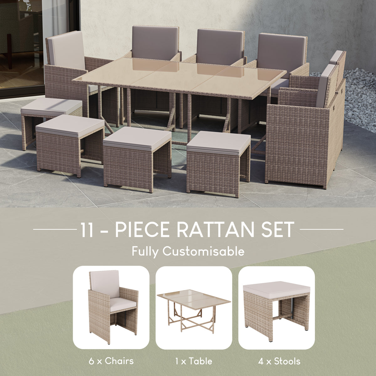 Cuba 10-Seater Rattan Set, Natural UKFR