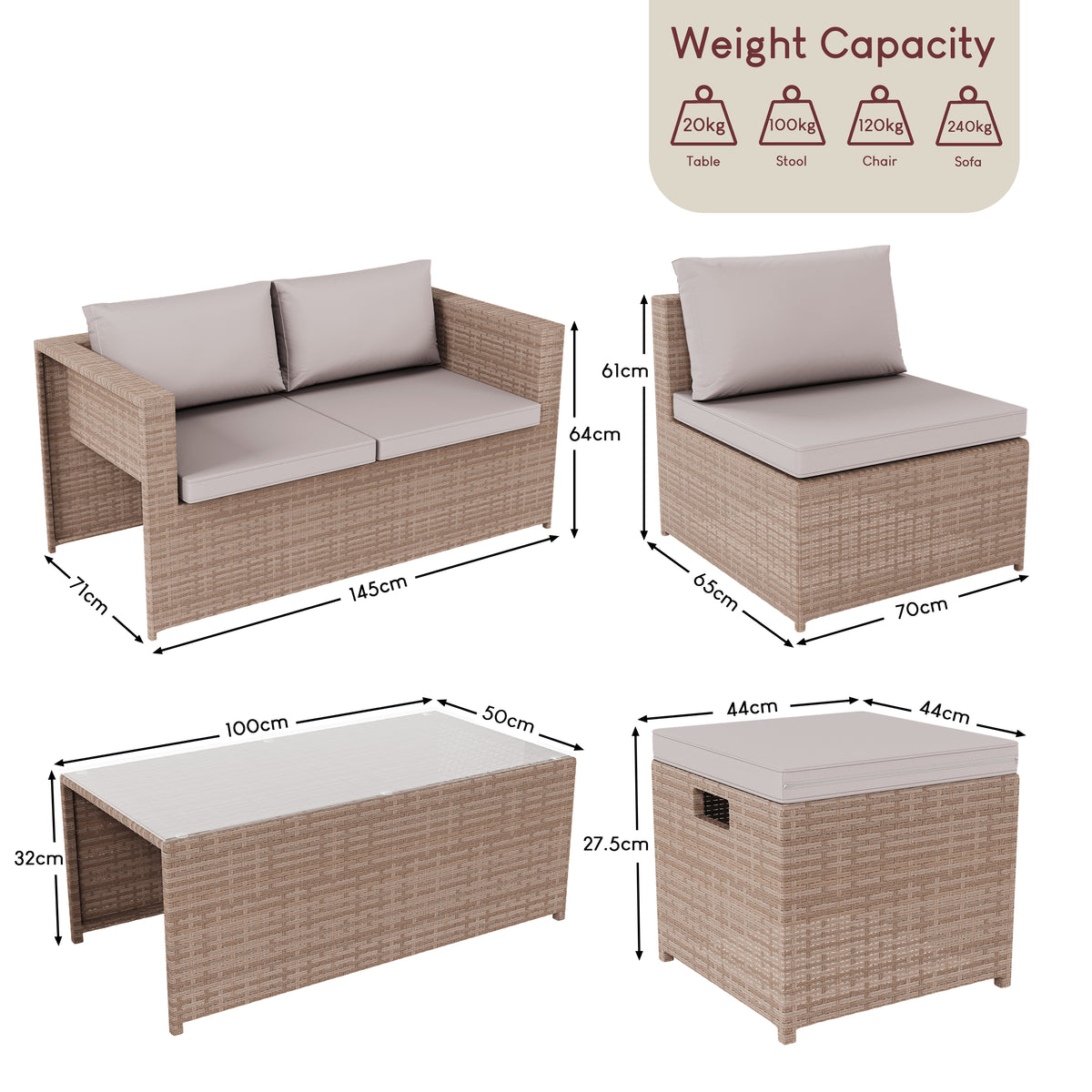 Islay 6 Seater Rattan Set, Natural UKFR