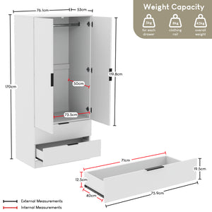 Trega 2 Door 2 Drawer Wardrobe, White