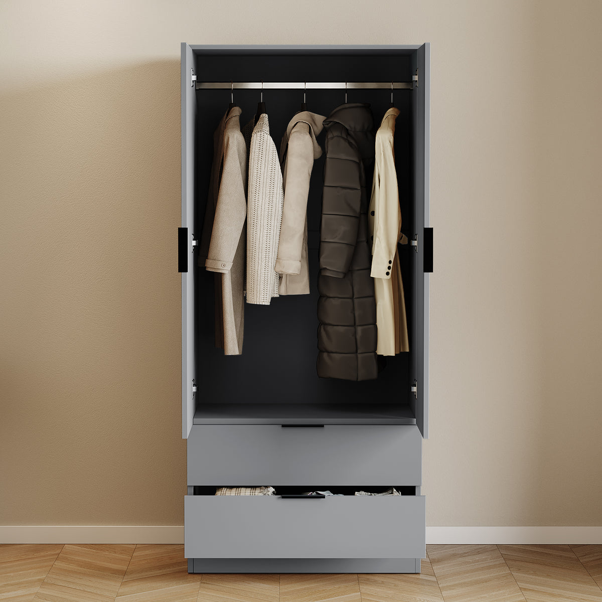 Trega 2 Door 2 Drawer Wardrobe, Grey