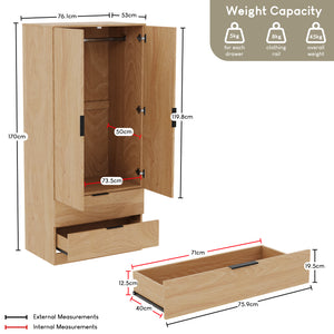 Trega 2 Door 2 Drawer Wardrobe, Pine