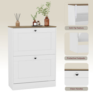 2 Drawer Shoe Cabinet, White & Oak