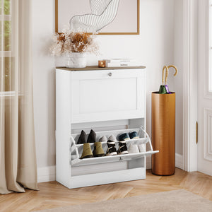 2 Drawer Shoe Cabinet, White & Oak