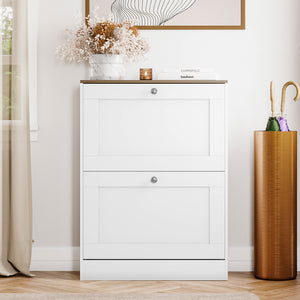 2 Drawer Shoe Cabinet, White & Oak