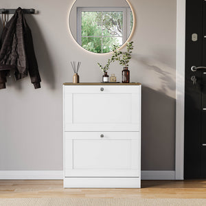 2 Drawer Shoe Cabinet, White & Oak