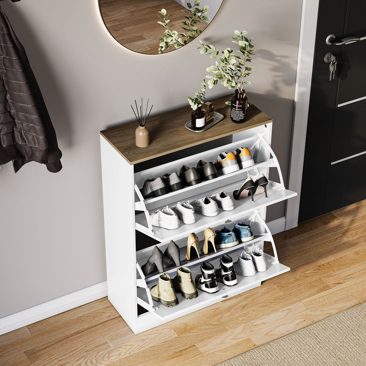 2 Drawer Shoe Cabinet, White & Oak