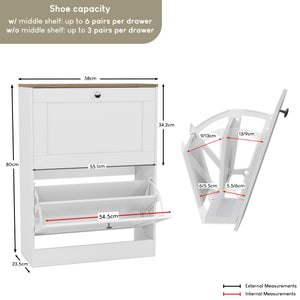 2 Drawer Shoe Cabinet, White & Oak
