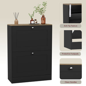 2 Drawer Shoe Cabinet, Black & Oak