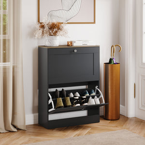 2 Drawer Shoe Cabinet, Black & Oak