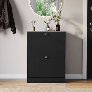 2 Drawer Shoe Cabinet, Black & Oak