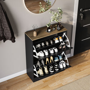 2 Drawer Shoe Cabinet, Black & Oak