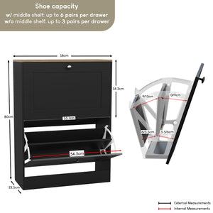 2 Drawer Shoe Cabinet, Black & Oak