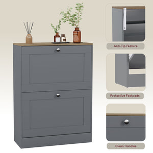 2 Drawer Shoe Cabinet, Grey & Oak