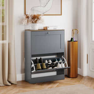 2 Drawer Shoe Cabinet, Grey & Oak