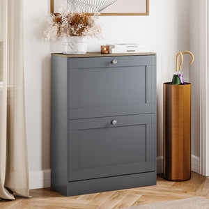 2 Drawer Shoe Cabinet, Grey & Oak