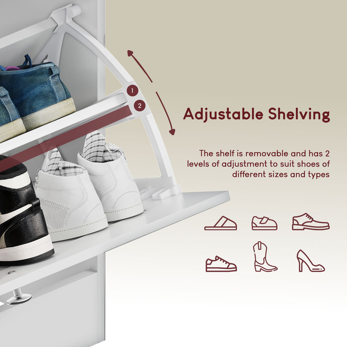 3 Drawer Shoe Cabinet, White & Oak