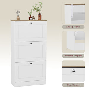 3 Drawer Shoe Cabinet, White & Oak