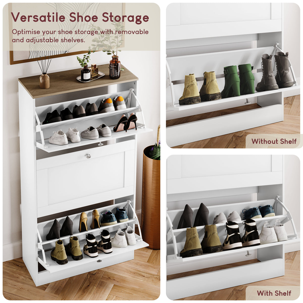 3 Drawer Shoe Cabinet, White & Oak