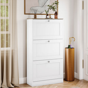 3 Drawer Shoe Cabinet, White & Oak