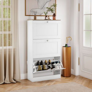 3 Drawer Shoe Cabinet, White & Oak