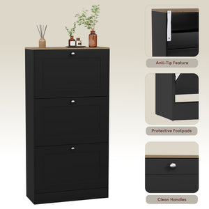 3 Drawer Shoe Cabinet, Black & Oak