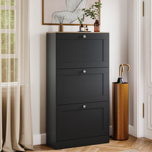 3 Drawer Shoe Cabinet, Black & Oak