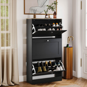 3 Drawer Shoe Cabinet, Black & Oak