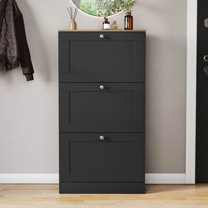 3 Drawer Shoe Cabinet, Black & Oak