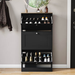 3 Drawer Shoe Cabinet, Black & Oak