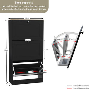 3 Drawer Shoe Cabinet, Black & Oak