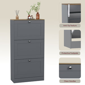 3 Drawer Shoe Cabinet, Grey & Oak