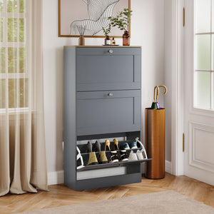 3 Drawer Shoe Cabinet, Grey & Oak