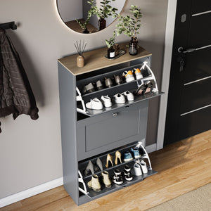 3 Drawer Shoe Cabinet, Grey & Oak