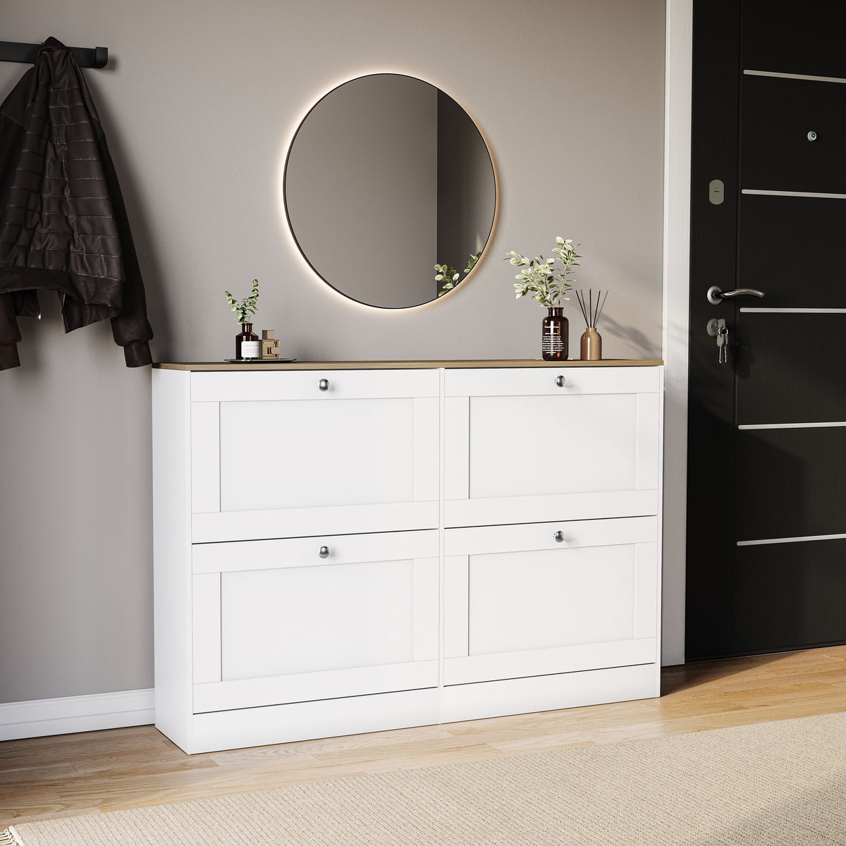 4 Drawer Shoe Cabinet, White & Oak