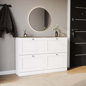 4 Drawer Shoe Cabinet, White & Oak