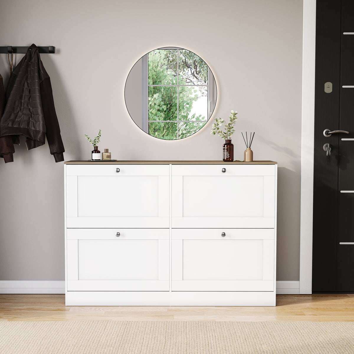 4 Drawer Shoe Cabinet, White & Oak