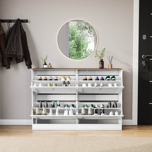 4 Drawer Shoe Cabinet, White & Oak