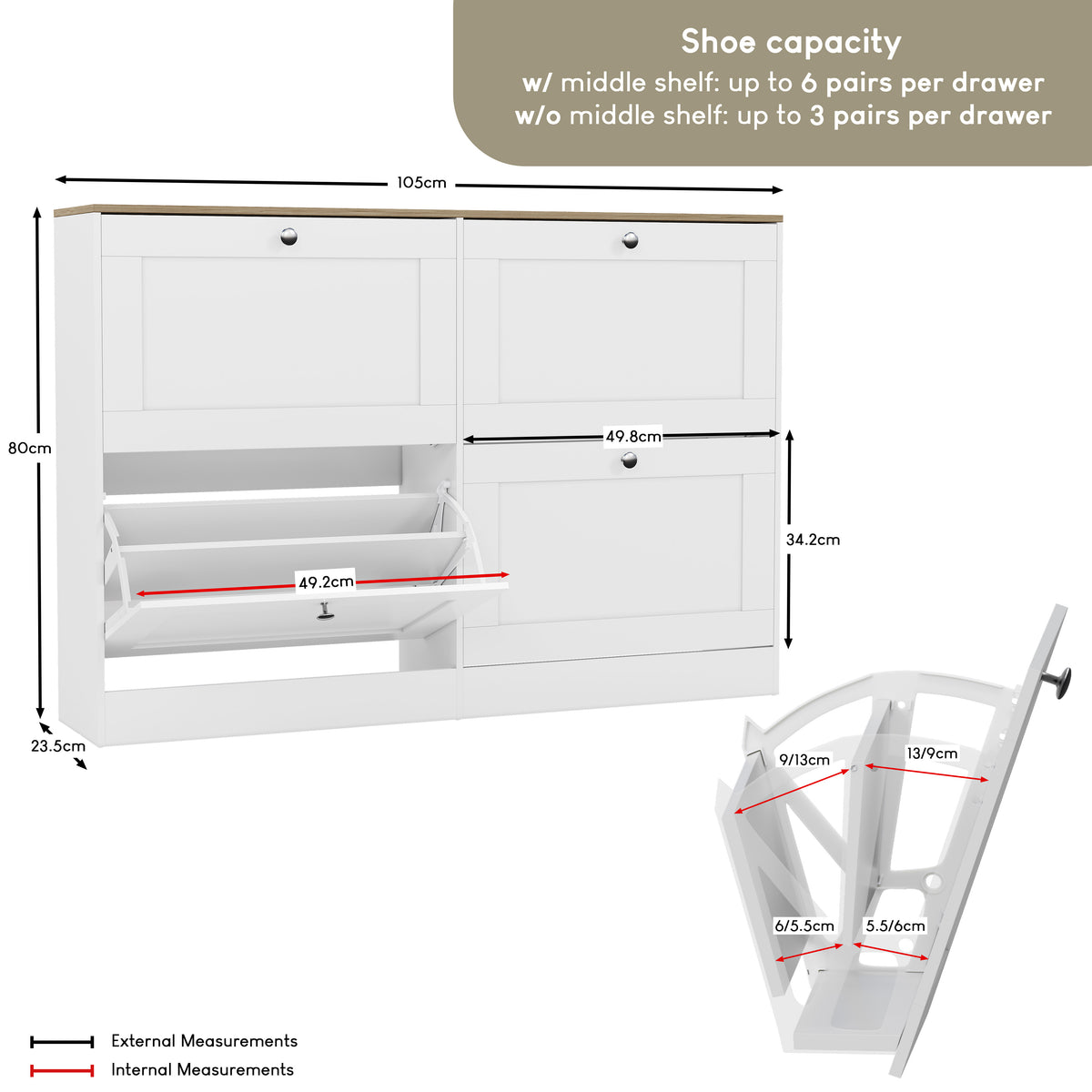 4 Drawer Shoe Cabinet, White & Oak
