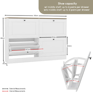 4 Drawer Shoe Cabinet, White & Oak
